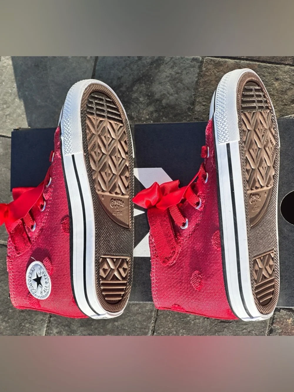 Converse Girls Red White Canvas High Bow Casual Sneaker Youth Toddler 9C 10C NEW